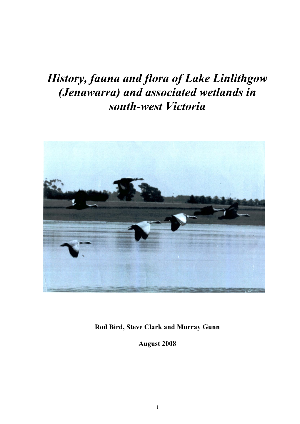 History, Fauna and Flora of Lake Linlithgow (Jenawarra) and Associated Wetlands in South-West Victoria