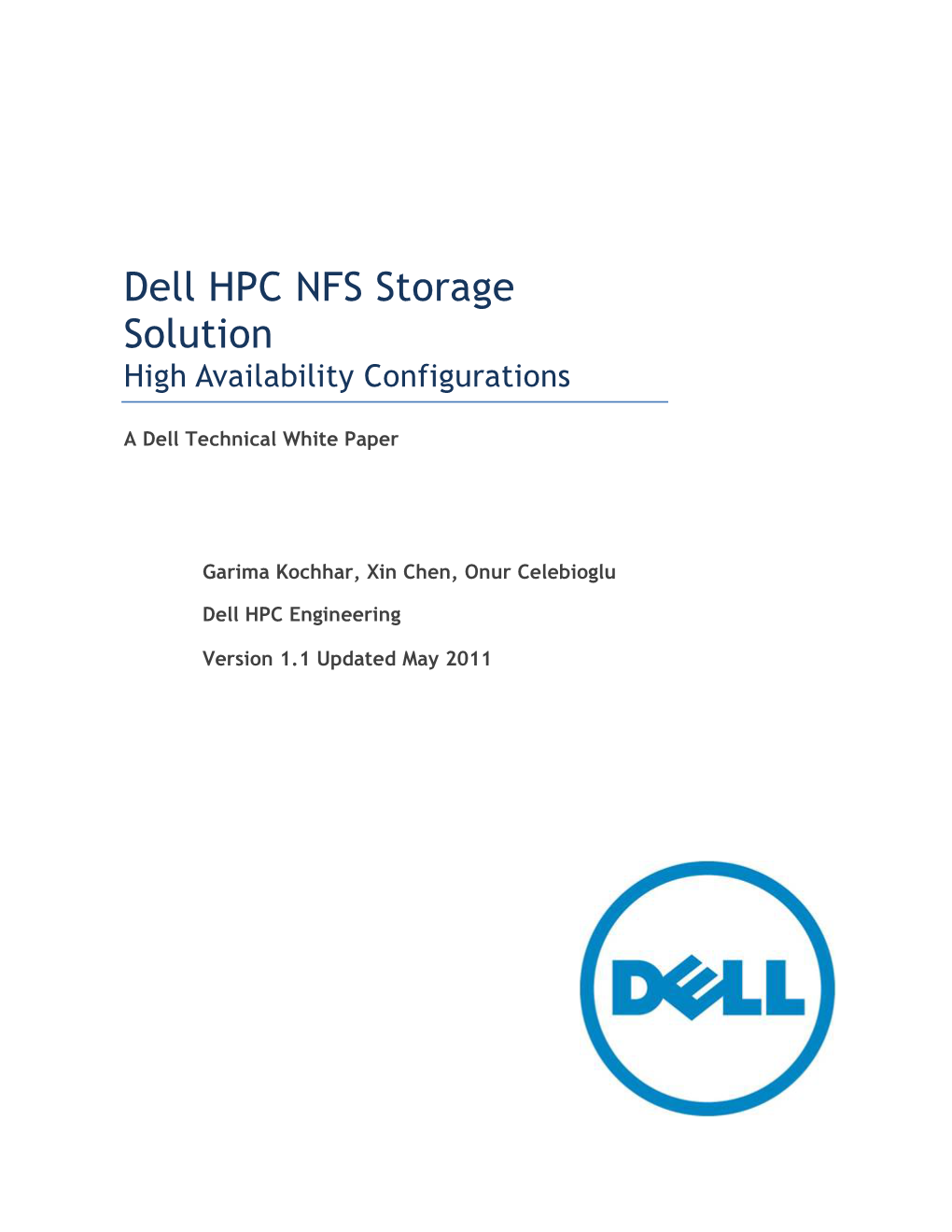 Dell HPC NFS Storage Solution (NSS) High Availability Configurations