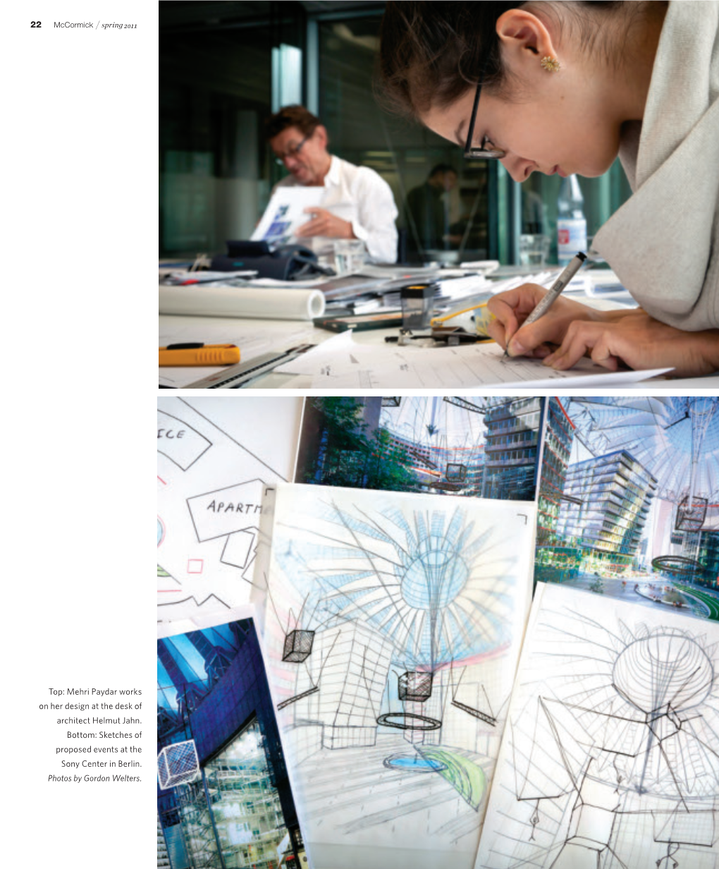 Mehri Paydar Works on Her Design at the Desk of Architect Helmut Jahn