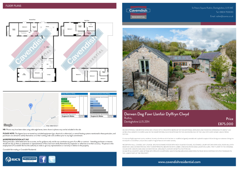 Llanfair Dyffryn Clwyd, Ruthin, Denbighshire, LL15 2SN Derwen Deg Fawr Llanfair Dyffryn Clwyd, Ruthin, Denbighshire, LL15 2SN