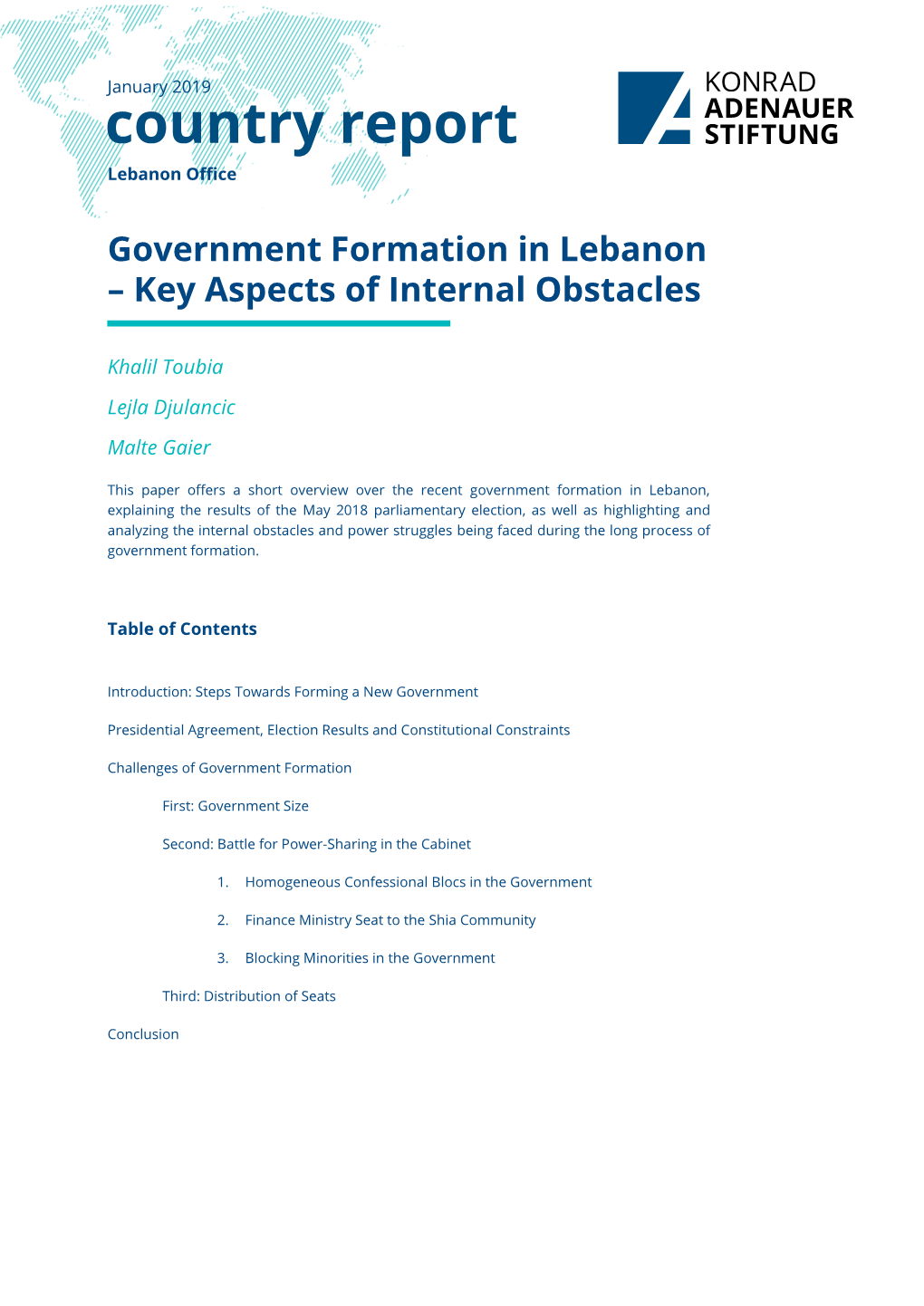 Government Formation in Lebanon – Key Aspects of Internal Obstacles