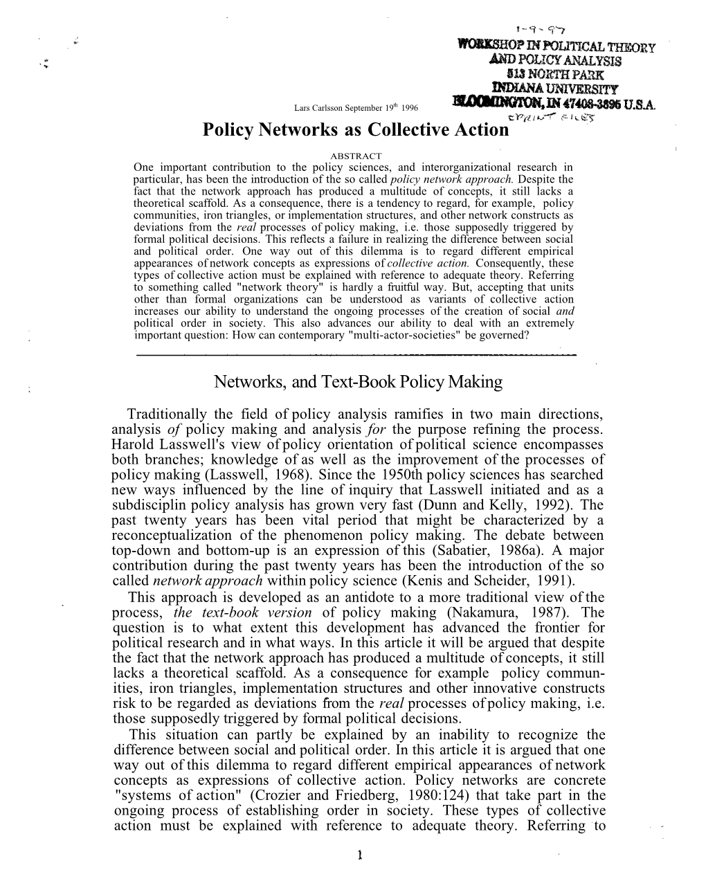 Policy Networks As Collective Action