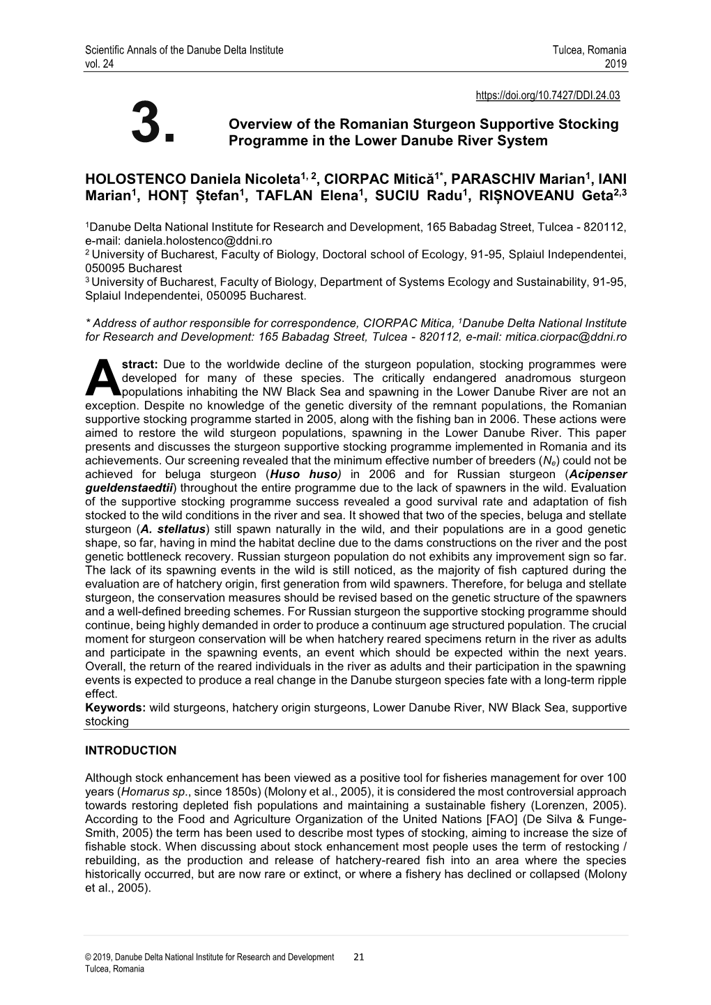 Overview of the Romanian Sturgeon Supportive Stocking Programme In