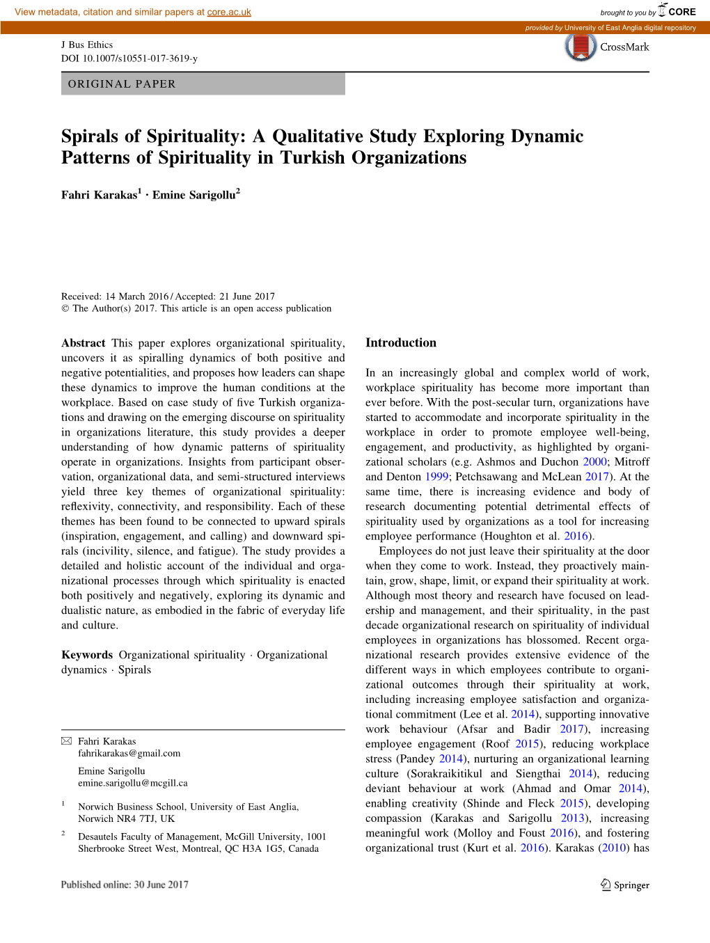 Spirals of Spirituality: a Qualitative Study Exploring Dynamic Patterns of Spirituality in Turkish Organizations