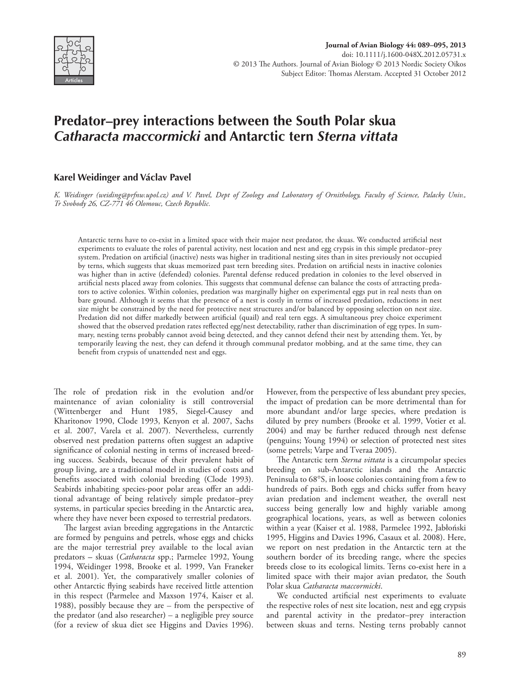 Predatorprey Interactions Between the South Polar Skua Catharacta