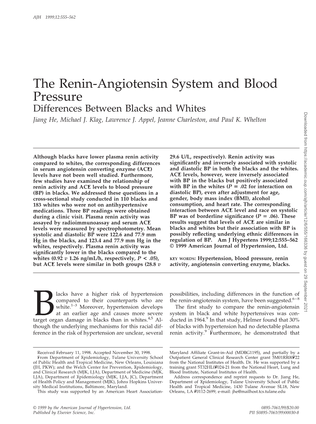 The Renin-Angiotensin System and Blood Pressure