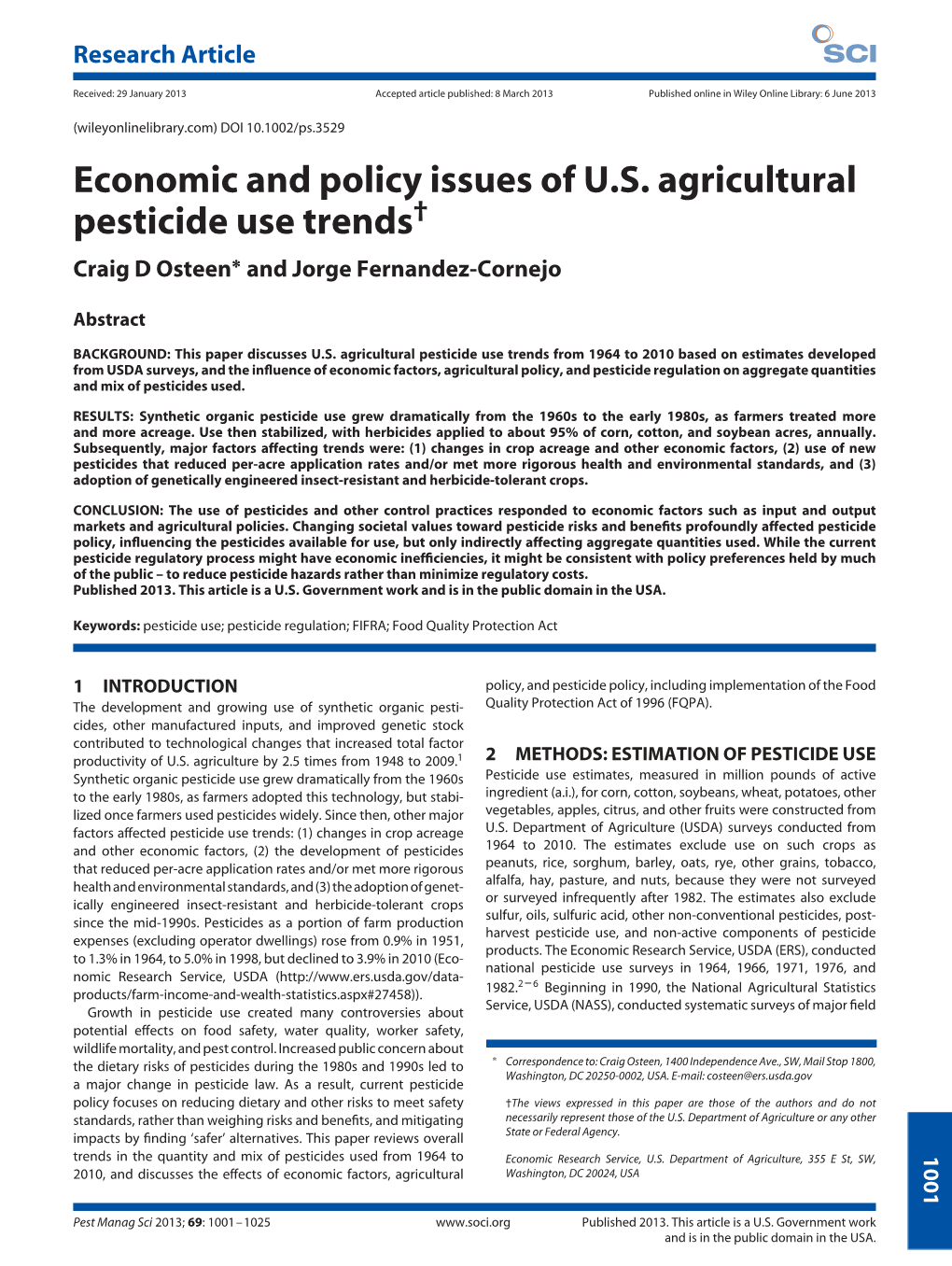 Economic and Policy Issues of U.S. Agricultural Pesticide Use Trends
