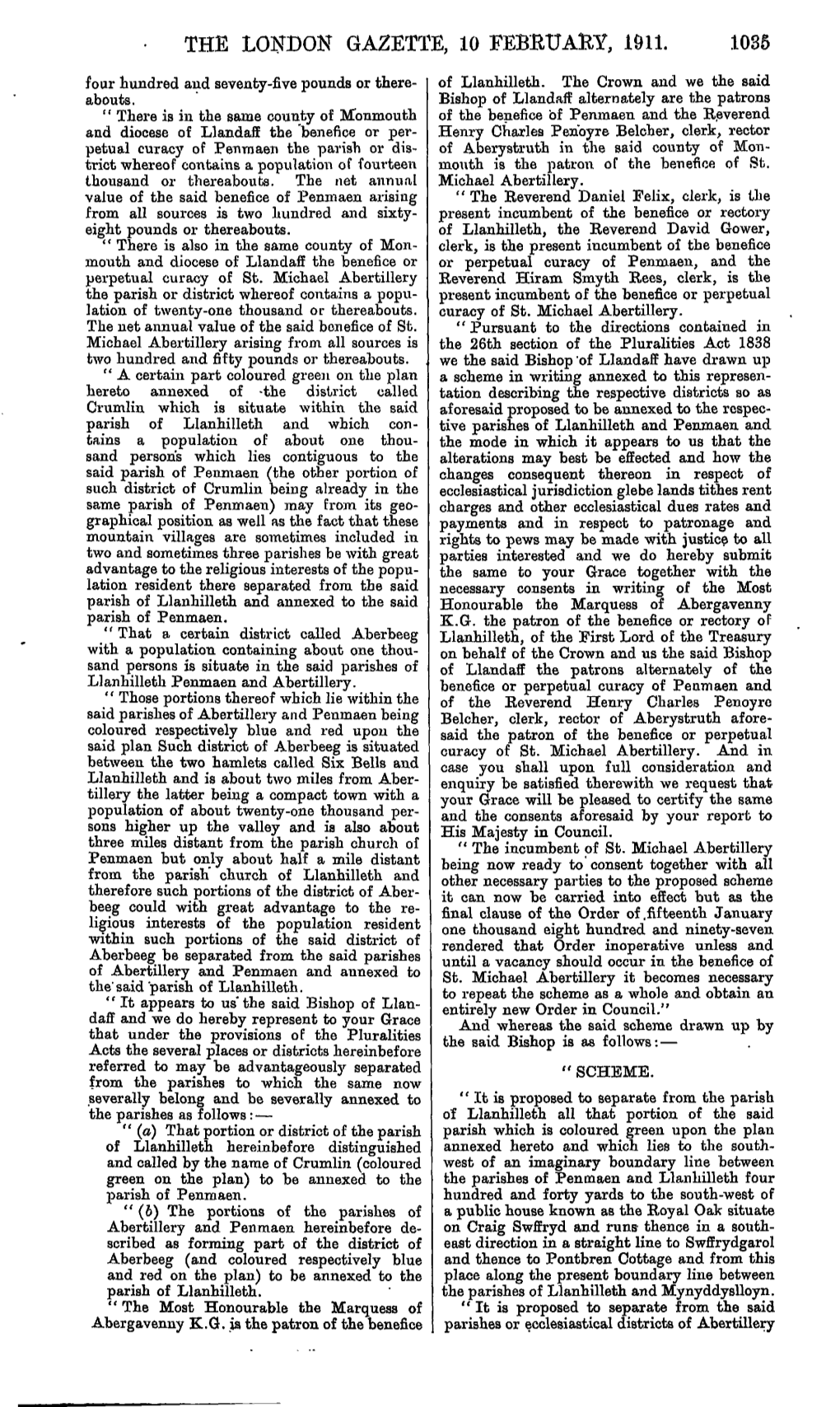 THE LONDON GAZETTE, 10 Febrttafty, 1911. 1035 Four Hundred and Seventy-Five Pounds Or There- of Llanhilleth