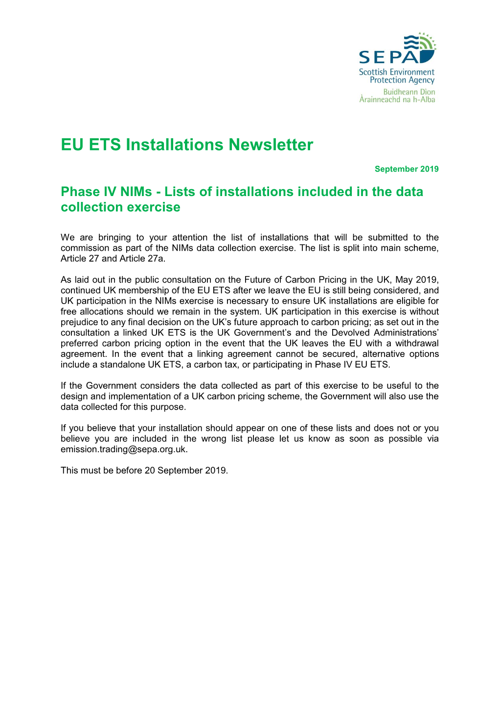 EU ETS Installations Newsletter