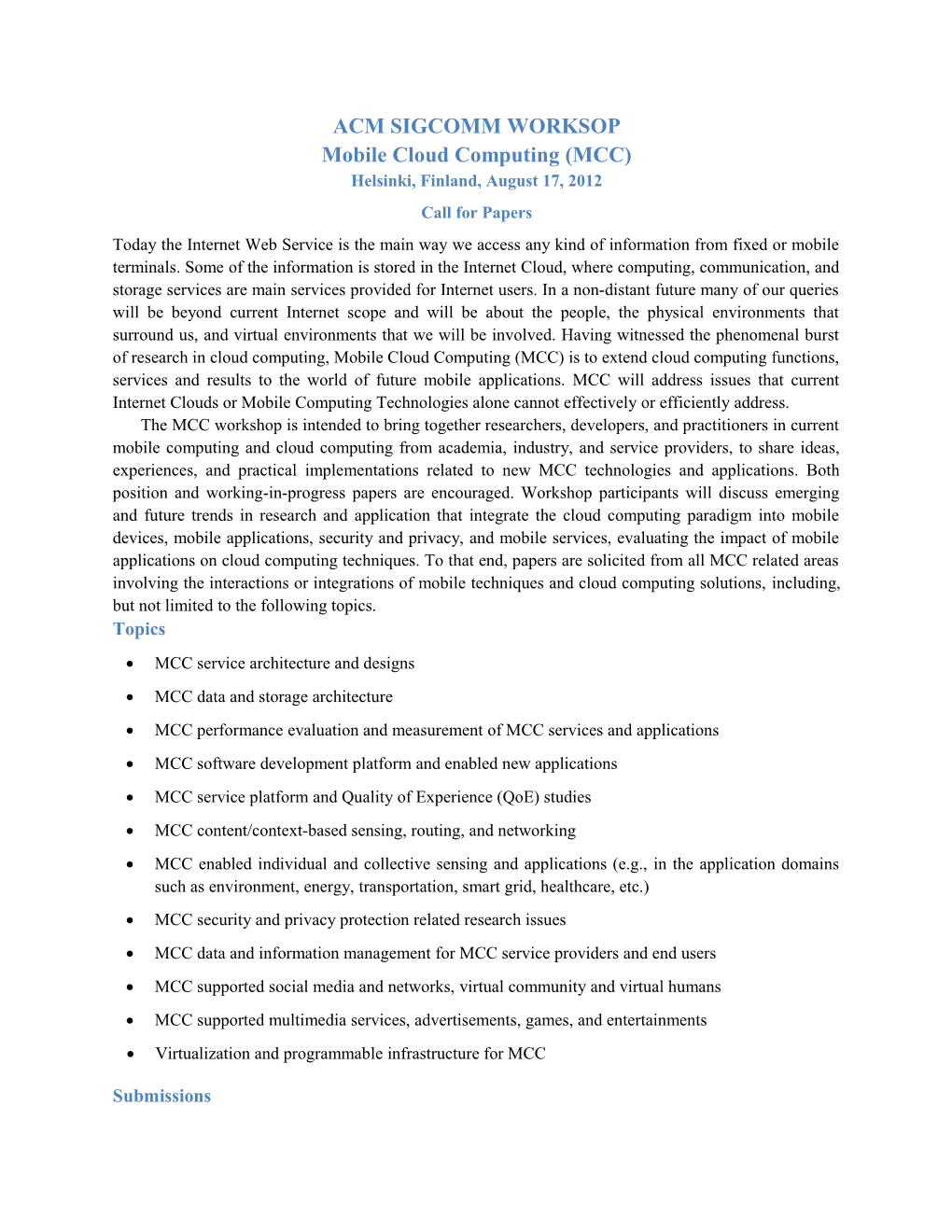 Mobile Cloud Computing (MCC)