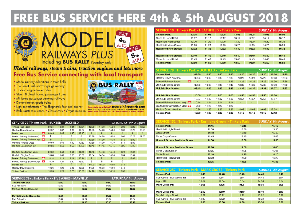 FREE BUS SERVICE HERE 4Th & 5Th AUGUST 2018