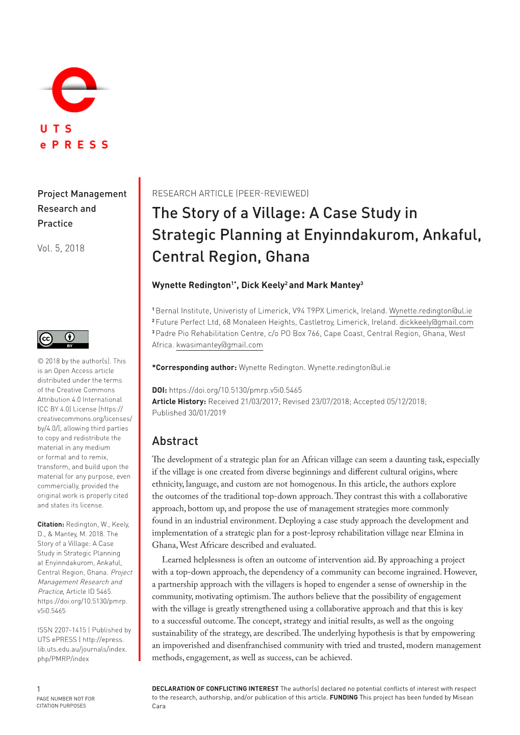 The Story of a Village: a Case Study in Strategic Planning at Enyinndakurom, Ankaful, Central Region, Ghana