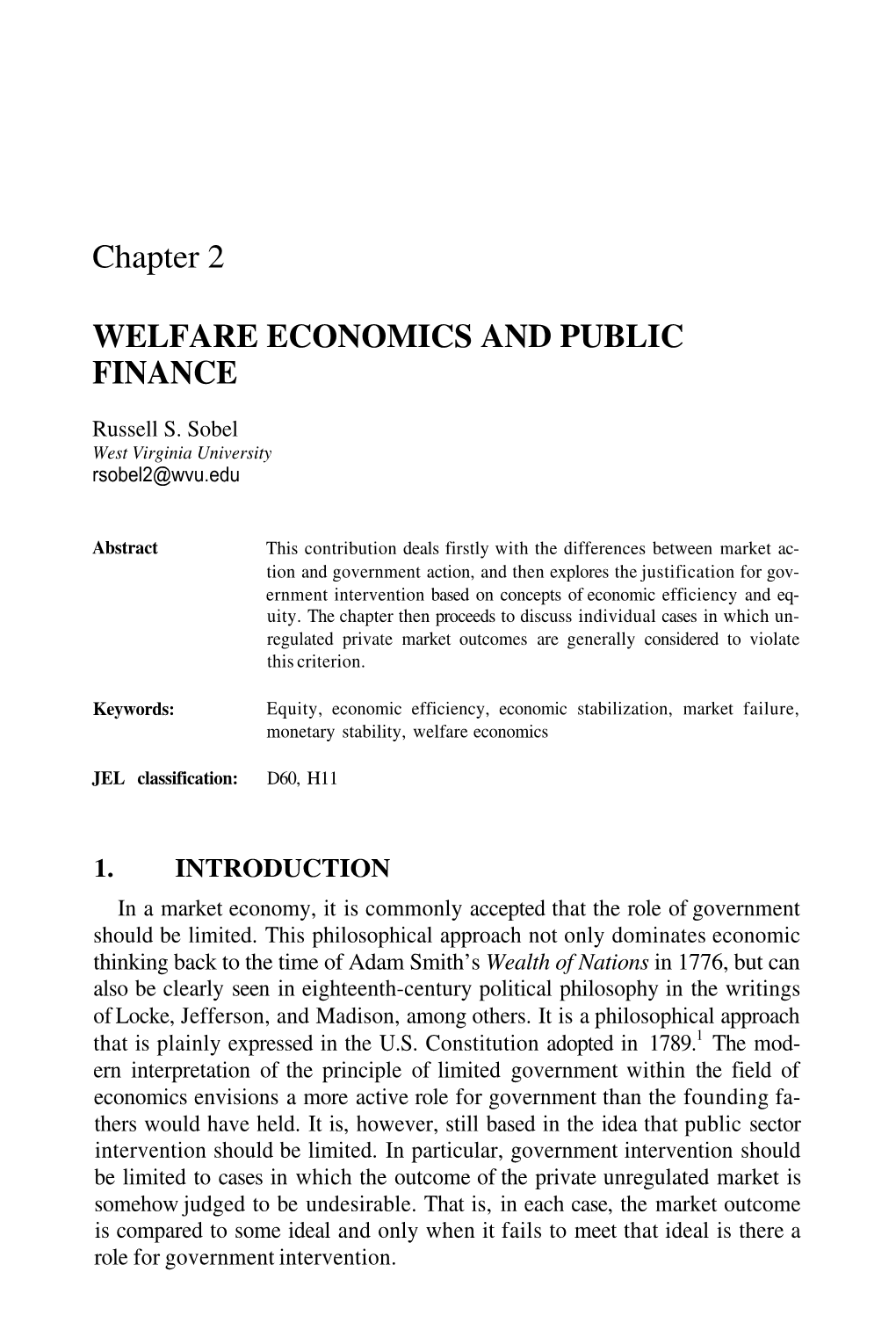 Chapter 2 WELFARE ECONOMICS and PUBLIC FINANCE