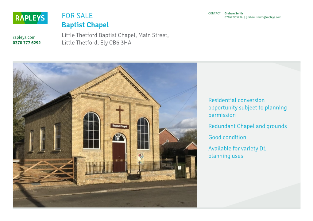 Baptist Chapel Rapleys.Com Little Thetford Baptist Chapel, Main Street, 0370 777 6292 Little Thetford, Ely CB6 3HA