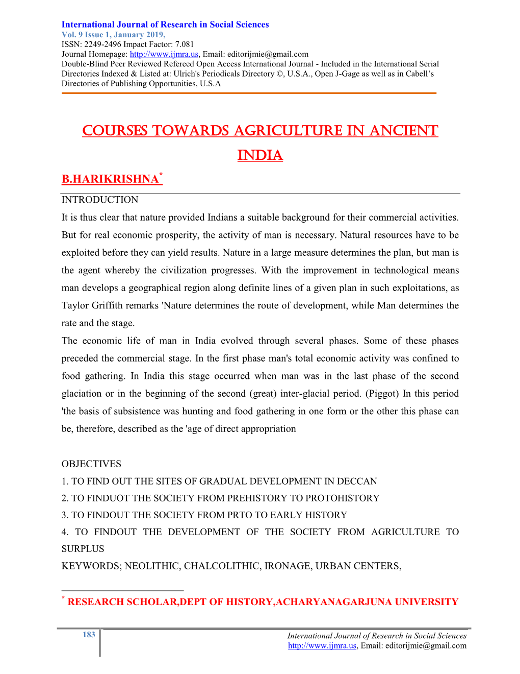 Courses Towards Agriculture in Ancient India