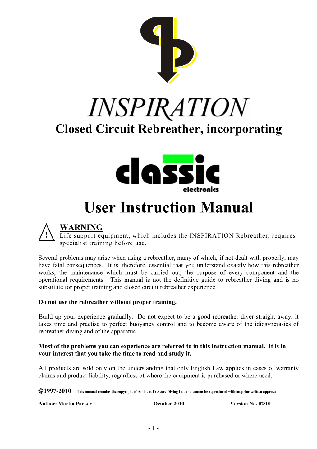 Classic Inspiration Instruction Manual