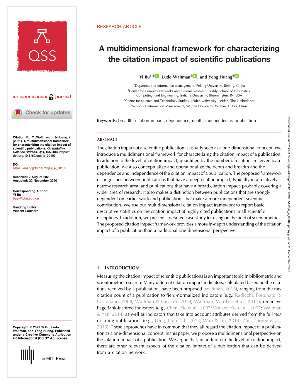 A Multidimensional Framework for Characterizing the Citation Impact of Scientific Publications