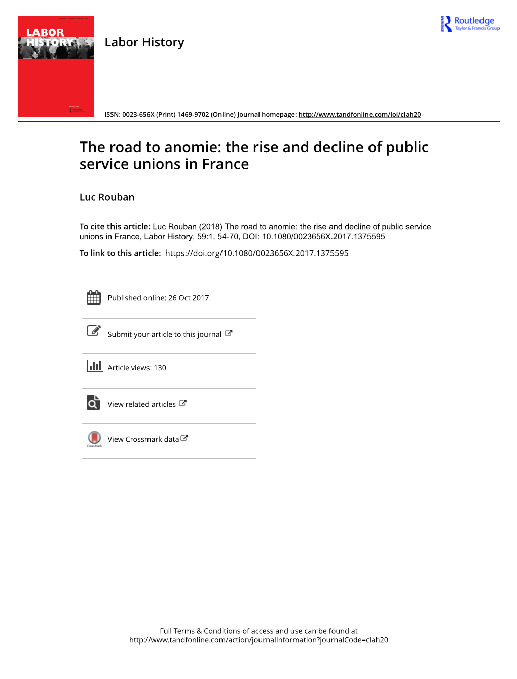 The Road to Anomie: the Rise and Decline of Public Service Unions in France