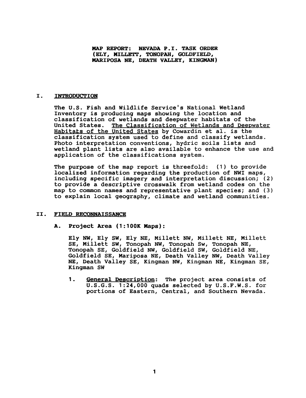 Map Report: Nevada P.I. Task Order (Ely, Millett, Tonopah, Goldfield