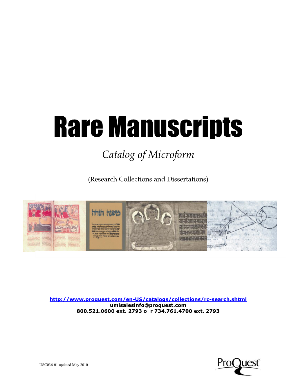 Rare Manuscripts Catalog | Subject Catalog (PDF)