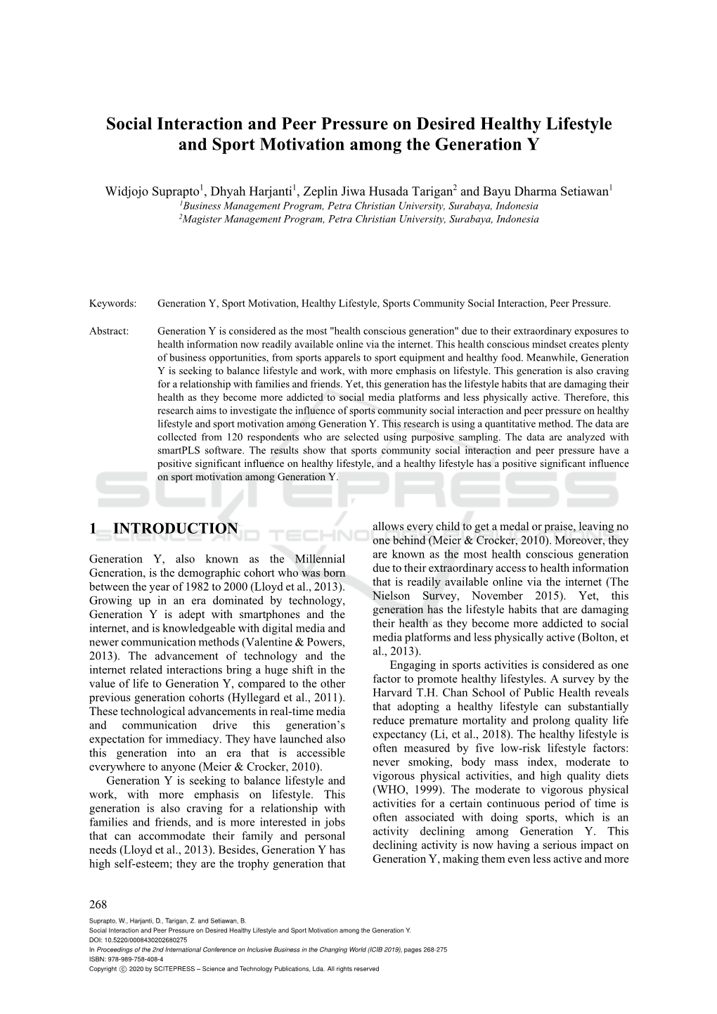 Social Interaction and Peer Pressure on Desired Healthy Lifestyle and Sport Motivation Among the Generation Y