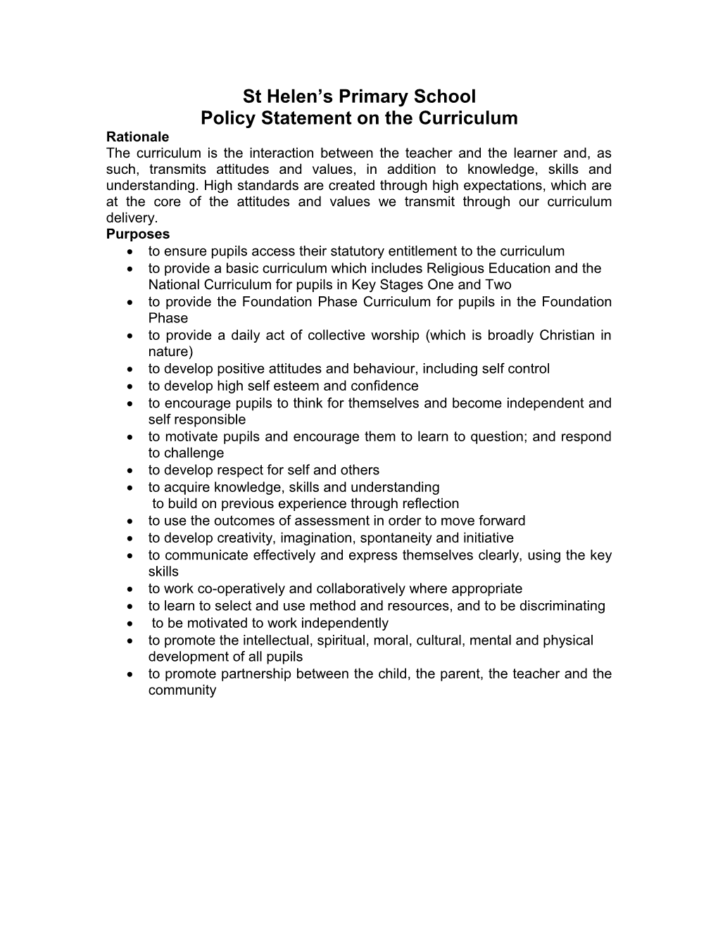 Policy Statement on the Curriculum