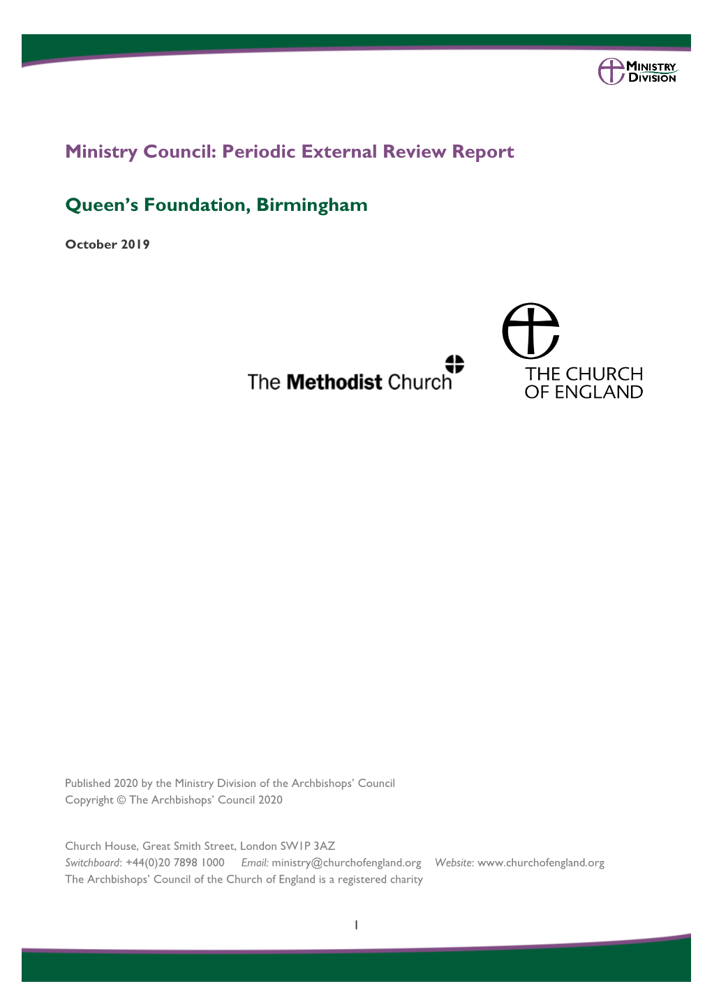 Periodic External Review Report Queen's Foundation, Birmingham