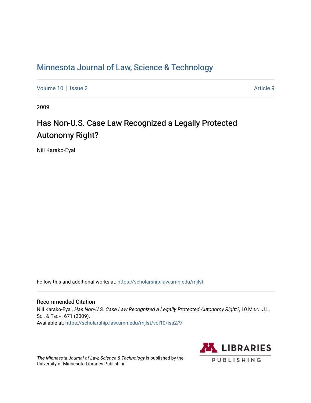 Has Non-U.S. Case Law Recognized a Legally Protected Autonomy Right?