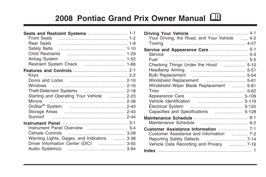 2008 Pontiac Grand Prix Owner Manual M