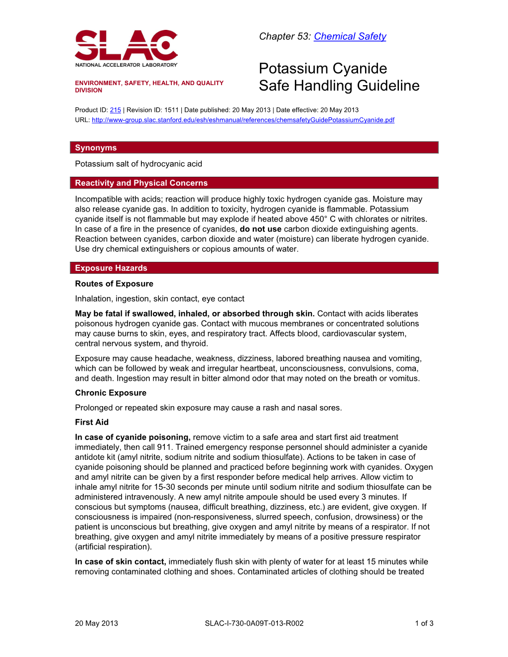 Potassium Cyanide Safe Handling Guideline As Hazardous Waste