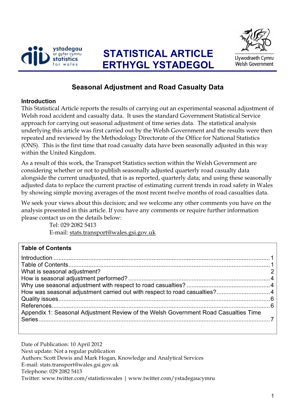 Seasonal Adjustment and Road Casualty Data , File Type