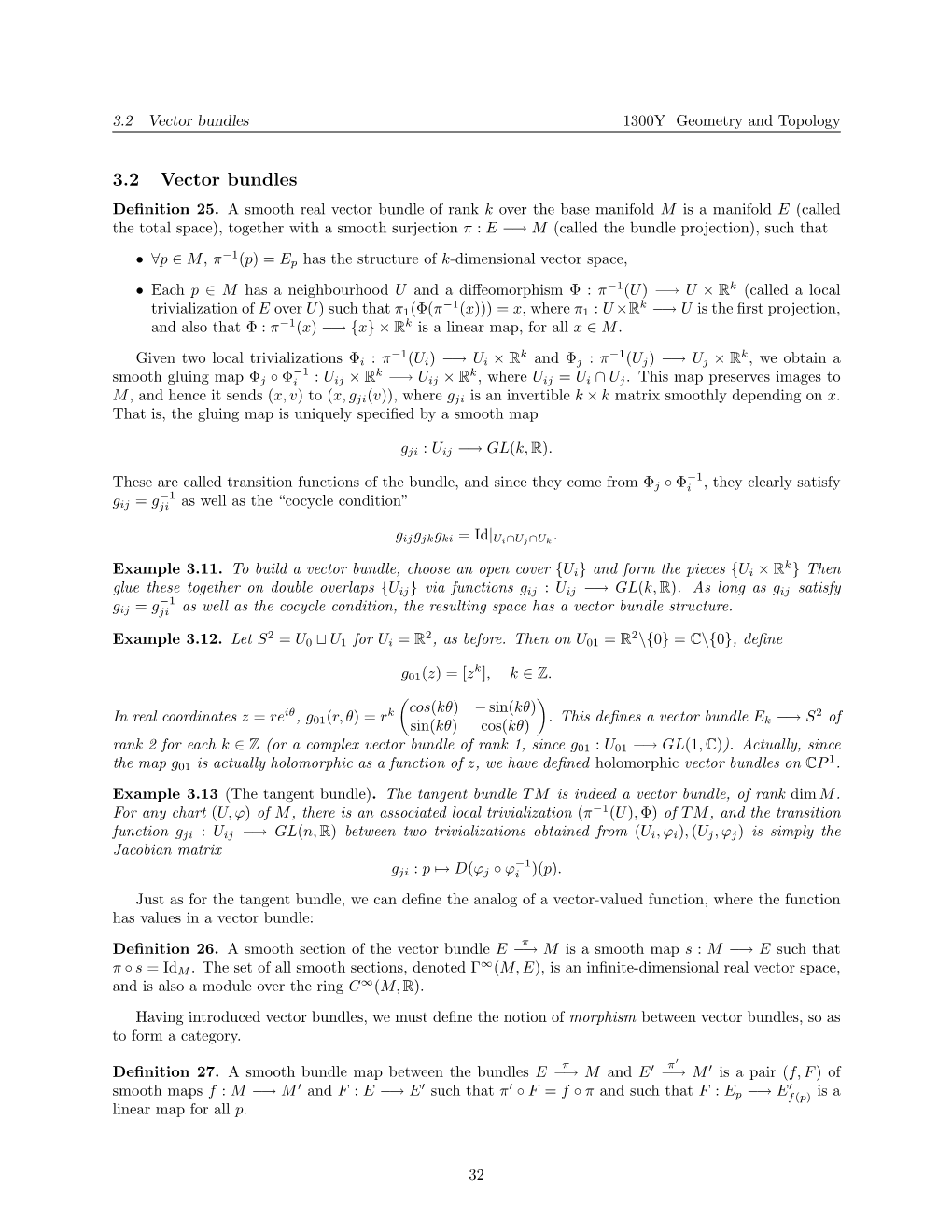 3.2 Vector Bundles 1300Y Geometry and Topology