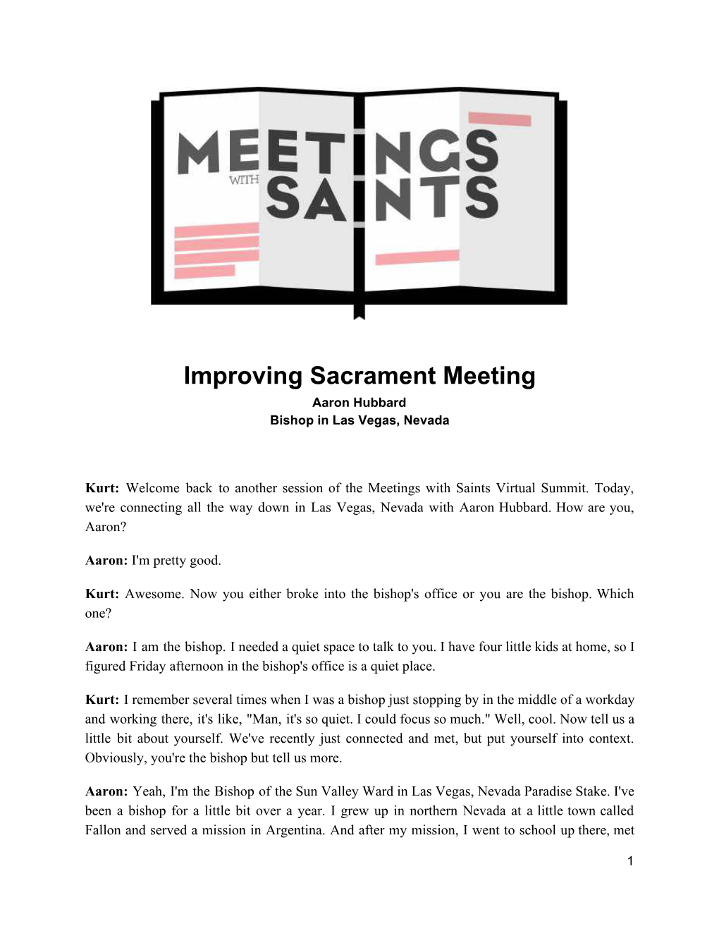 Improving Sacrament Meeting Aaron Hubbard Bishop in Las Vegas, Nevada