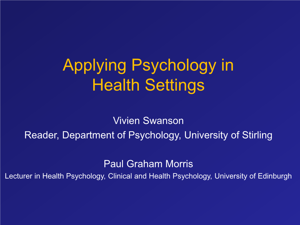 Applying Psychology in Health Settings