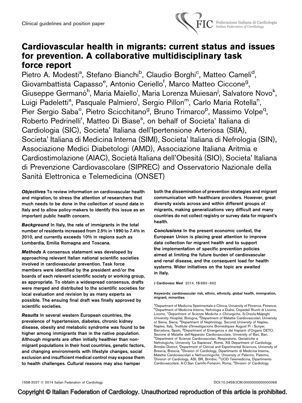 Cardiovascular Health in Migrants: Current Status and Issues for Prevention