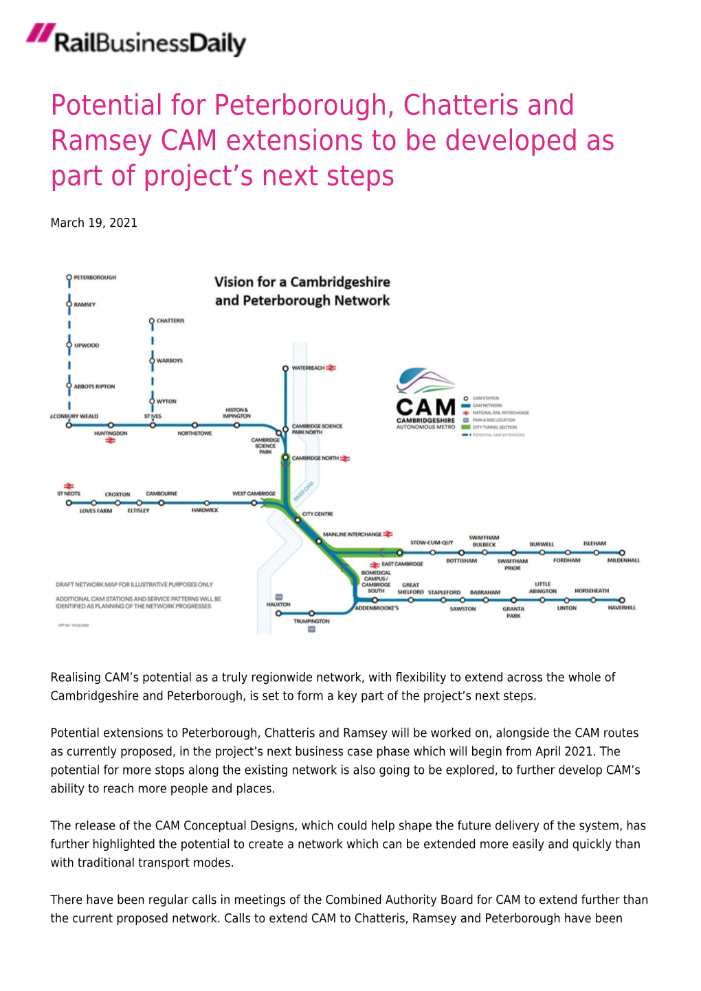Potential for Peterborough, Chatteris and Ramsey CAM Extensions to Be Developed As Part of Project’S Next Steps