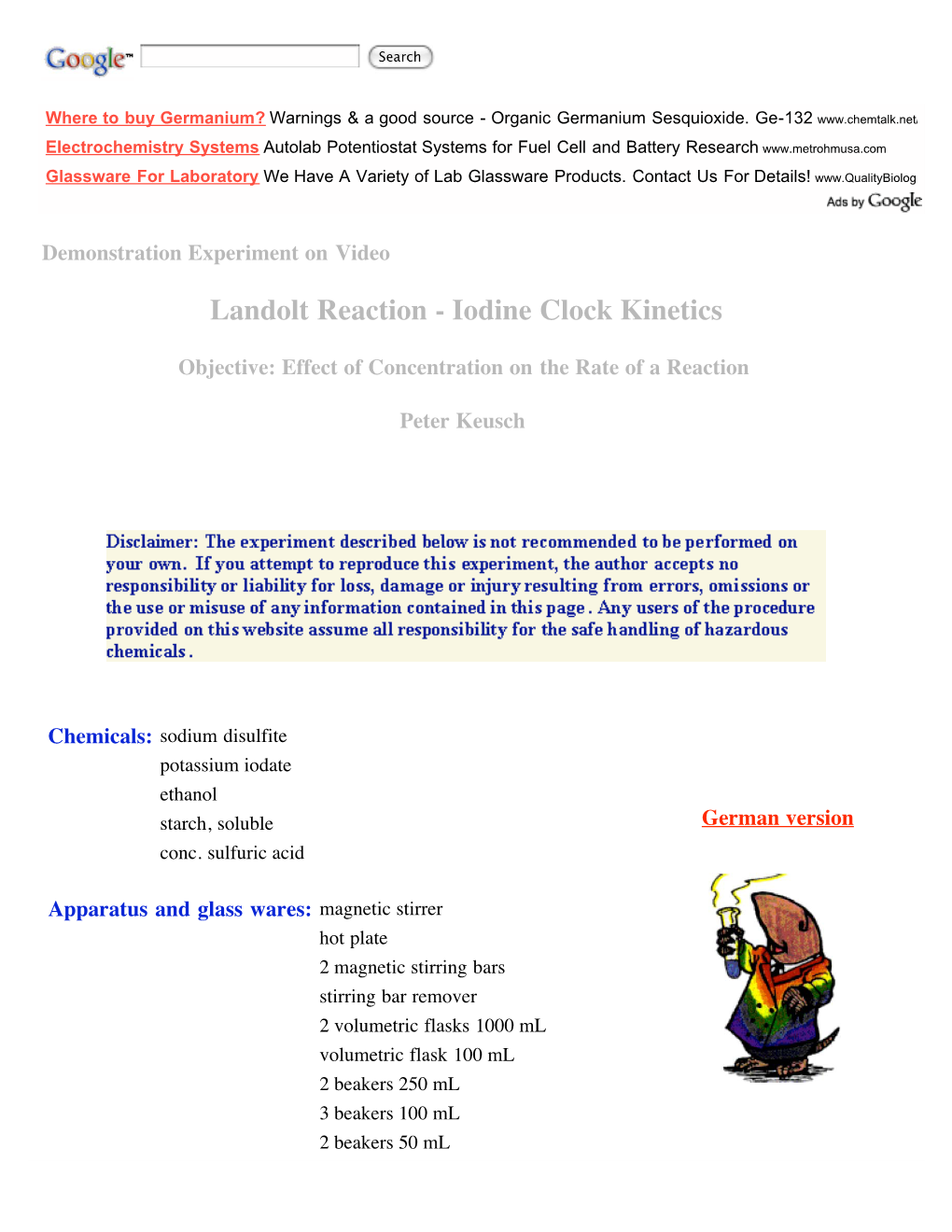 Landolt Reaction - Iodine Clock Kinetics
