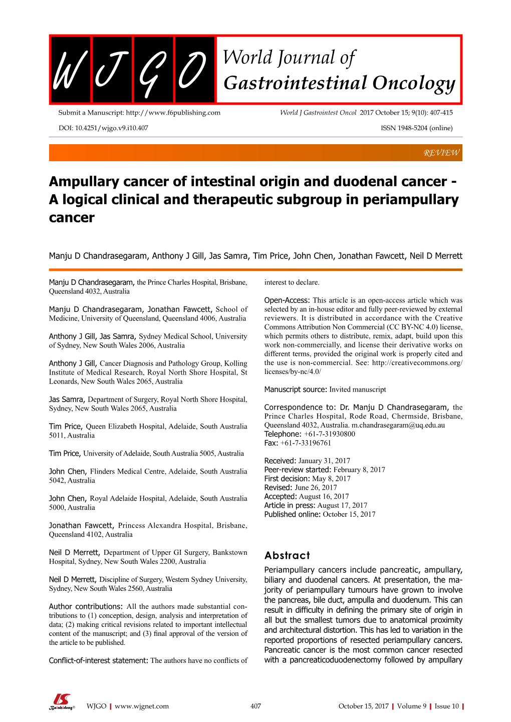 Ampullary Cancer of Intestinal Origin and Duodenal Cancer - a Logical Clinical and Therapeutic Subgroup in Periampullary Cancer