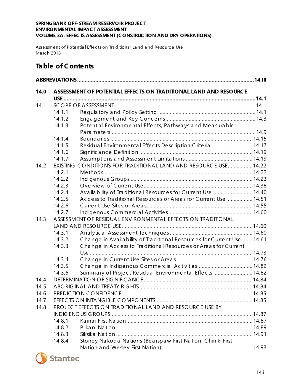 Volume 3A: Effects Assessment (Construction and Dry Operations)