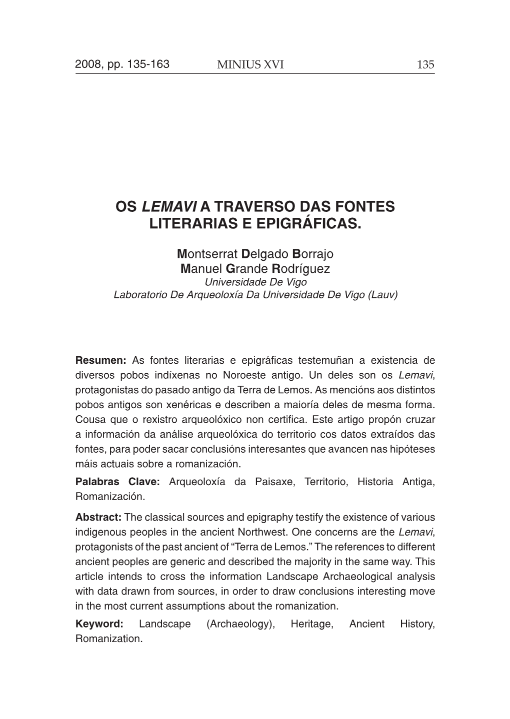 Os Lemavi a Traverso Das Fontes Literarias E Epigráficas