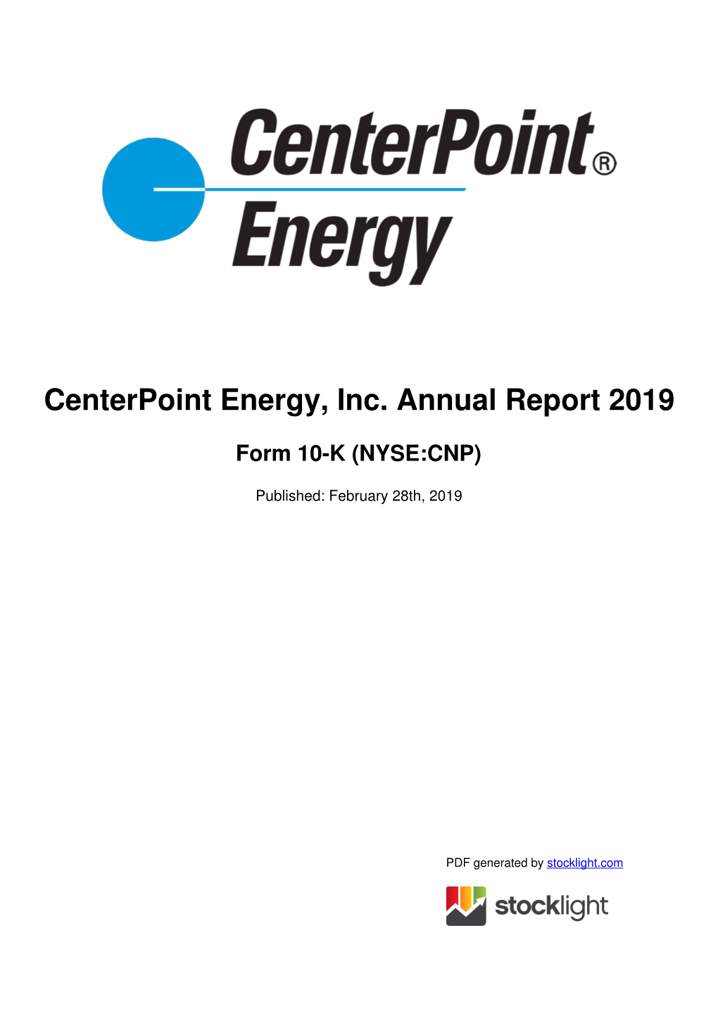 Centerpoint Energy, Inc. Annual Report 2019