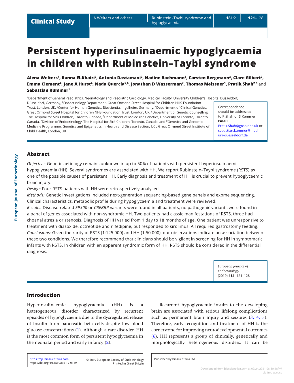 Persistent Hyperinsulinaemic Hypoglycaemia in Children With