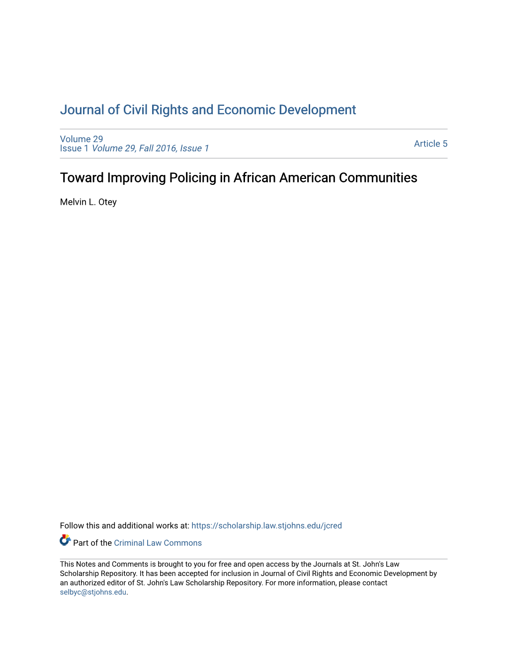 Toward Improving Policing in African American Communities