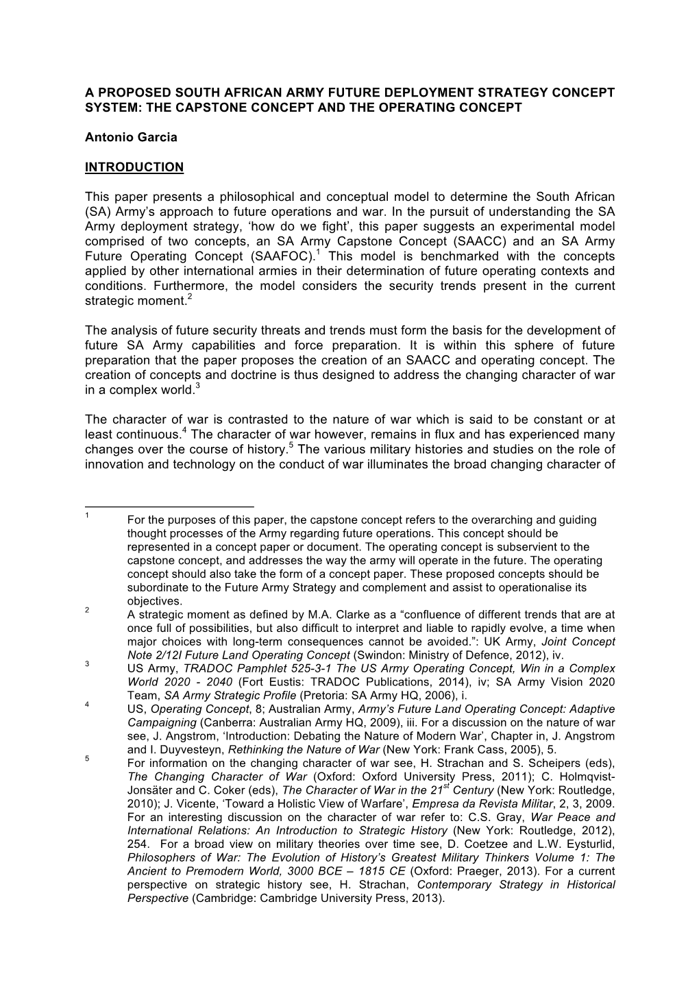 A Proposed South African Army Future Deployment Strategy Concept System: the Capstone Concept and the Operating Concept