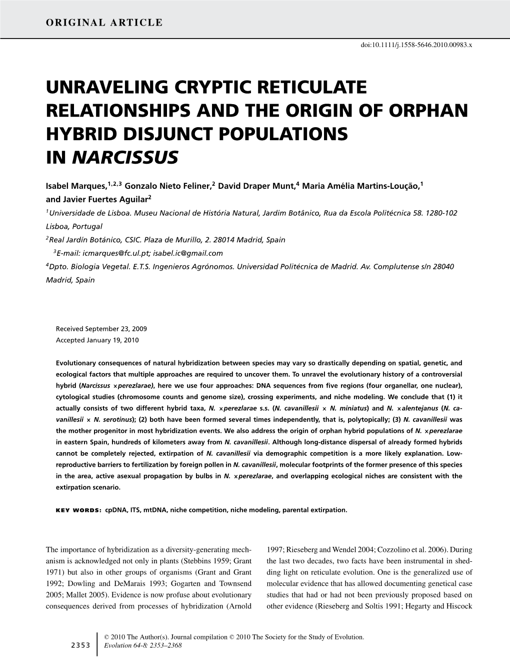 Unraveling Cryptic Reticulate Relationships and the Origin of Orphan Hybrid Disjunct Populations in Narcissus