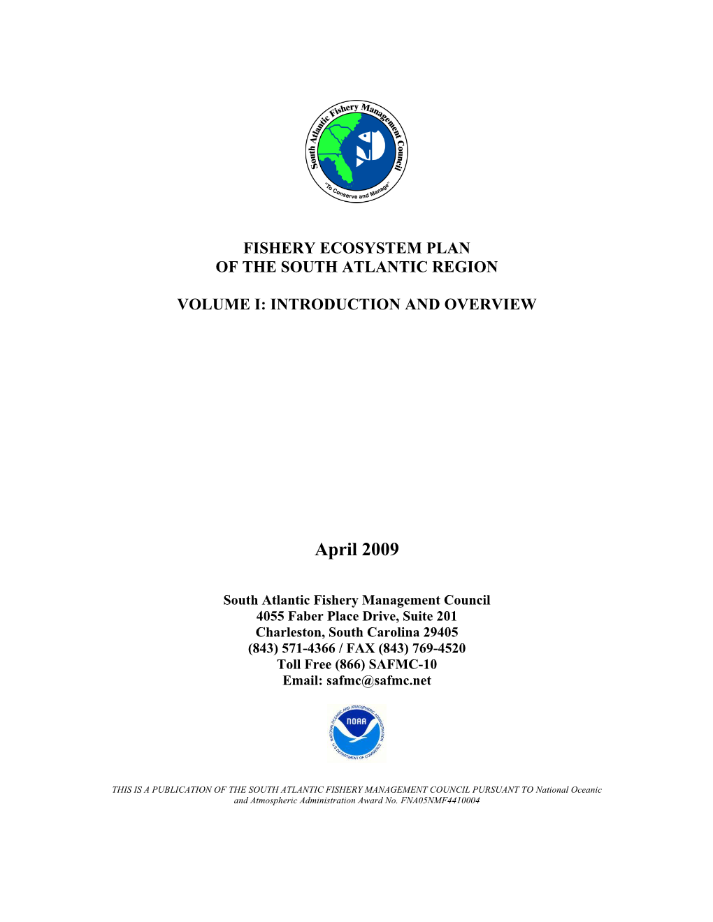 SAFMC Fishery Ecosystem Plan Vol I
