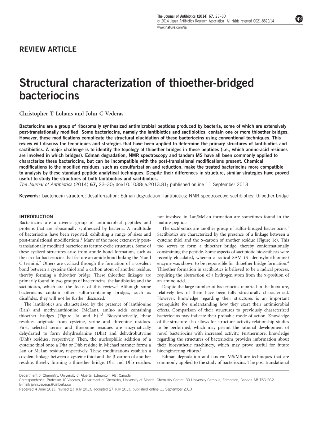 Structural Characterization of Thioether-Bridged Bacteriocins