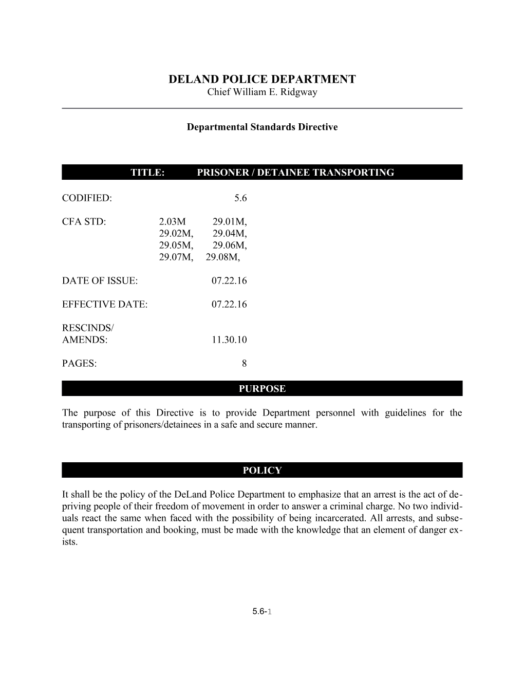 Prisoner Transport & Booking Procedures