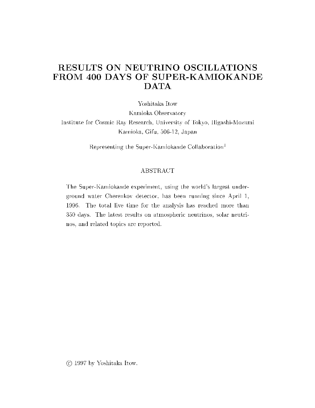 Results on Neutrino Oscillations from 400 Days