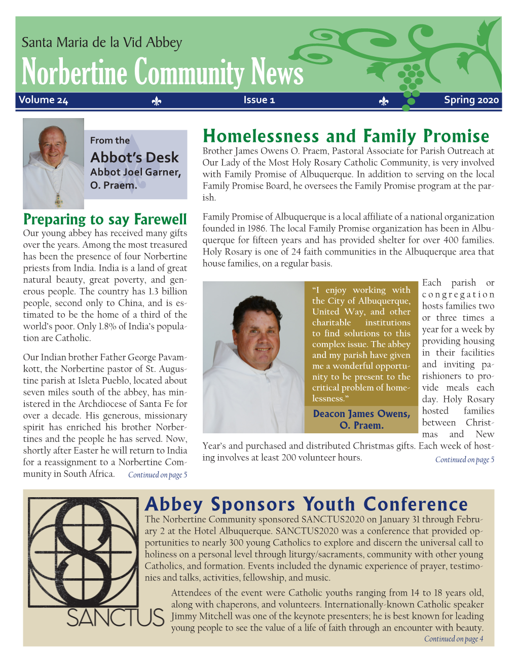 Norbertine Community News Volume 24 Issue 1 Spring 2020